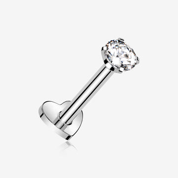 Implant Grade Titanium Prong Gem Sparkle Internally Threaded Heart Back Labret-Clear Gem